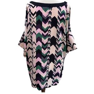 Missoni Multicolor Silk Garment EUC 100% Silk Short Sleeve Blouse L XL Chevron